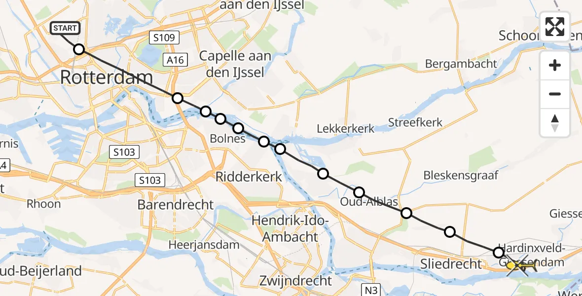 Routekaart van de vlucht: Lifeliner 2 naar Hardinxveld-Giessendam