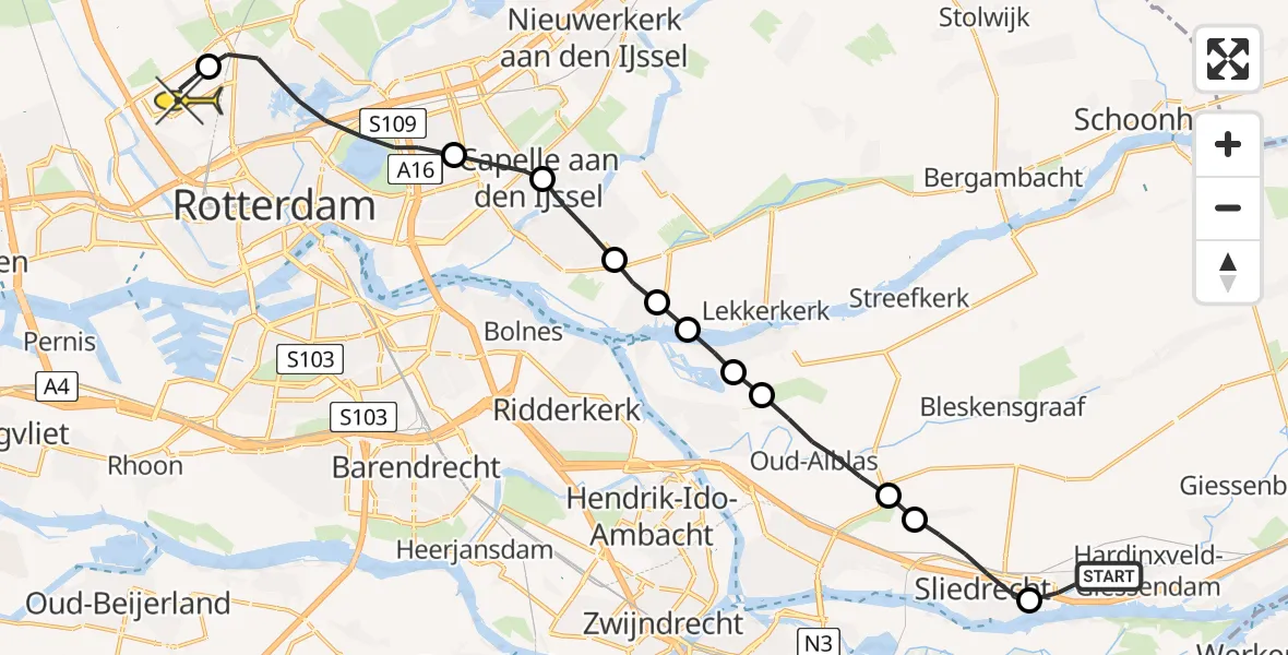 Routekaart van de vlucht: Lifeliner 2 naar Rotterdam The Hague Airport