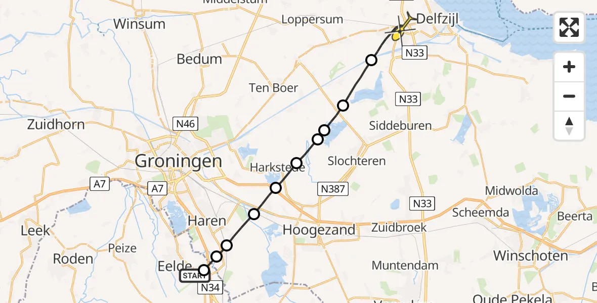 Routekaart van de vlucht: Lifeliner 4 naar Appingedam