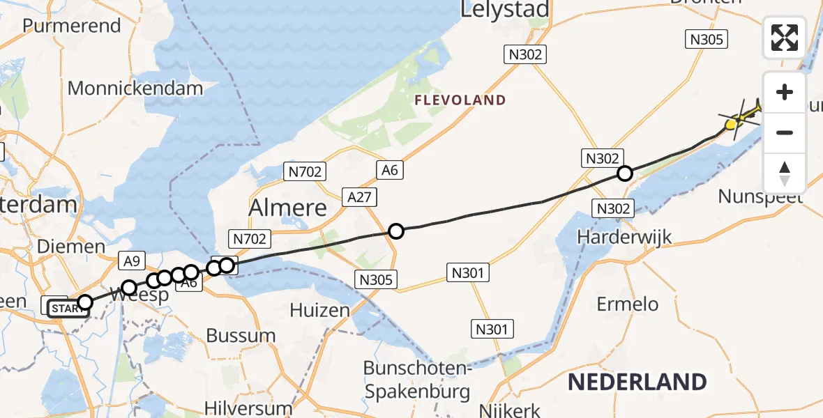 Routekaart van de vlucht: Lifeliner 1 naar Biddinghuizen