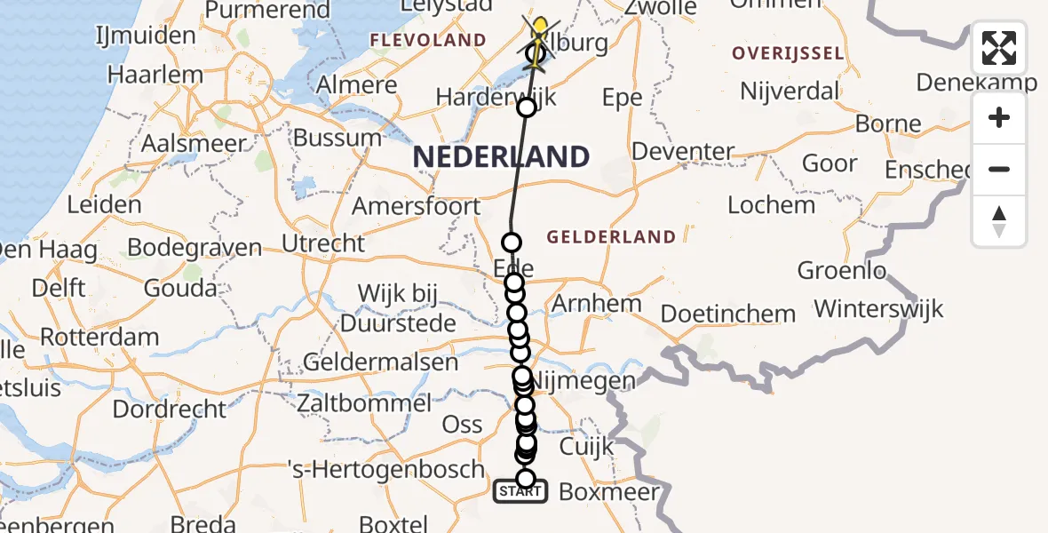 Routekaart van de vlucht: Politiehelikopter naar Biddinghuizen