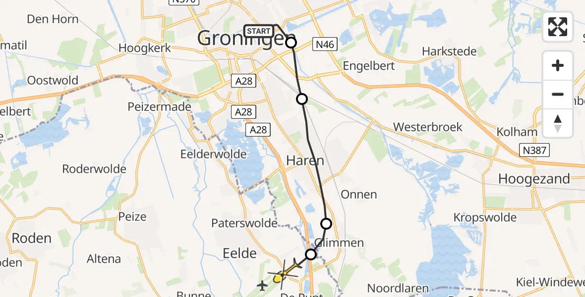 Routekaart van de vlucht: Lifeliner 4 naar Groningen Airport Eelde