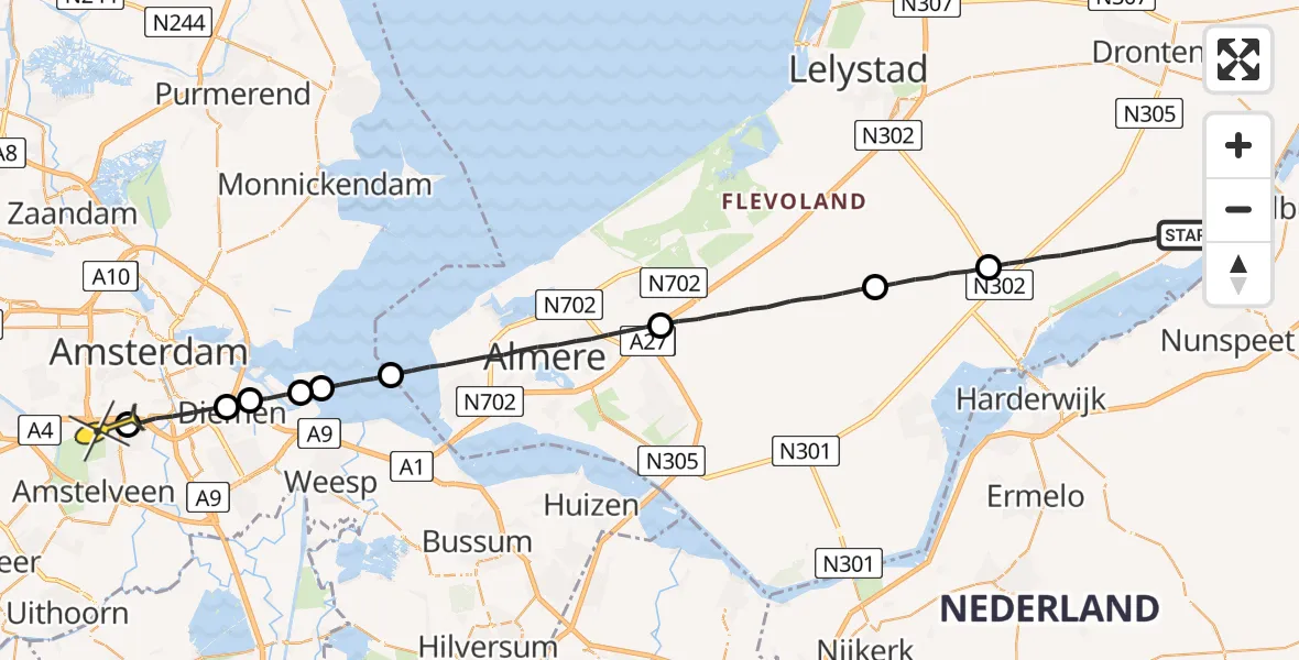 Routekaart van de vlucht: Lifeliner 1 naar VU Medisch Centrum Amsterdam