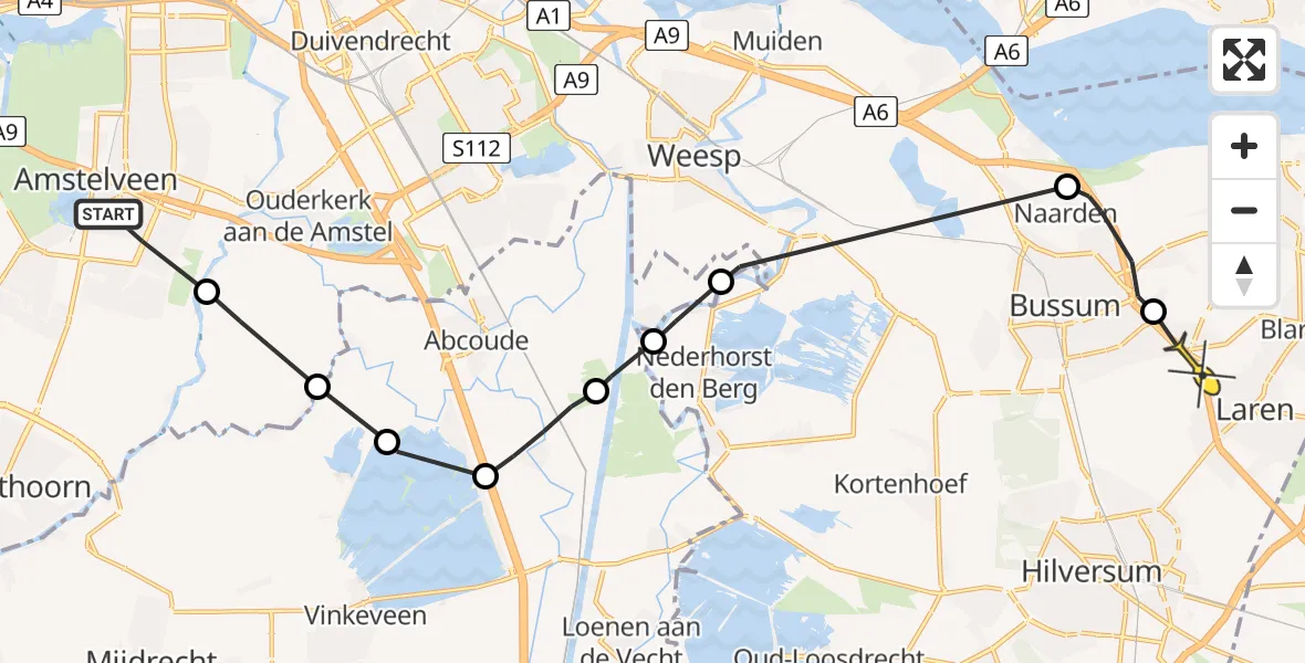 Routekaart van de vlucht: Politiehelikopter naar Laren