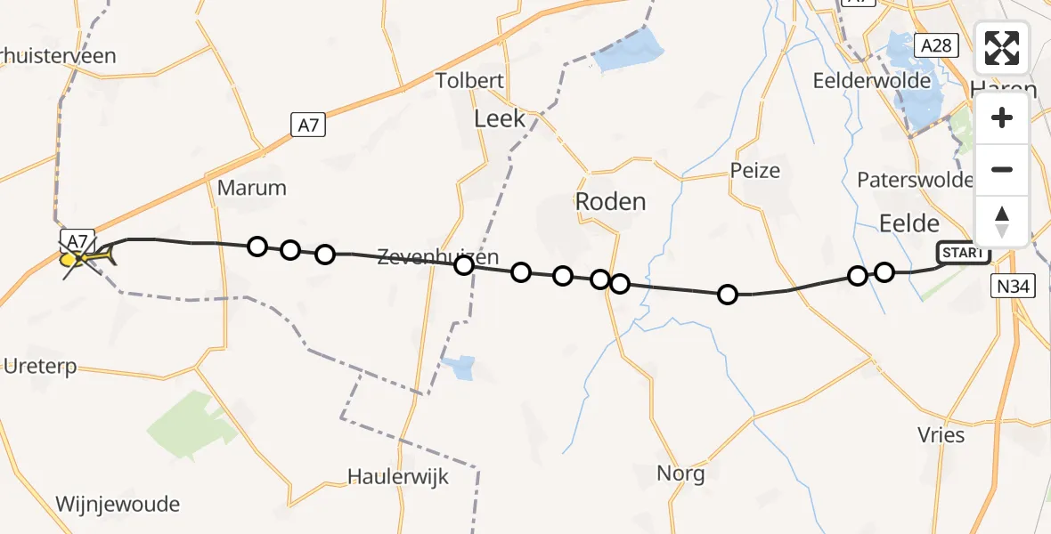 Routekaart van de vlucht: Lifeliner 4 naar Marum