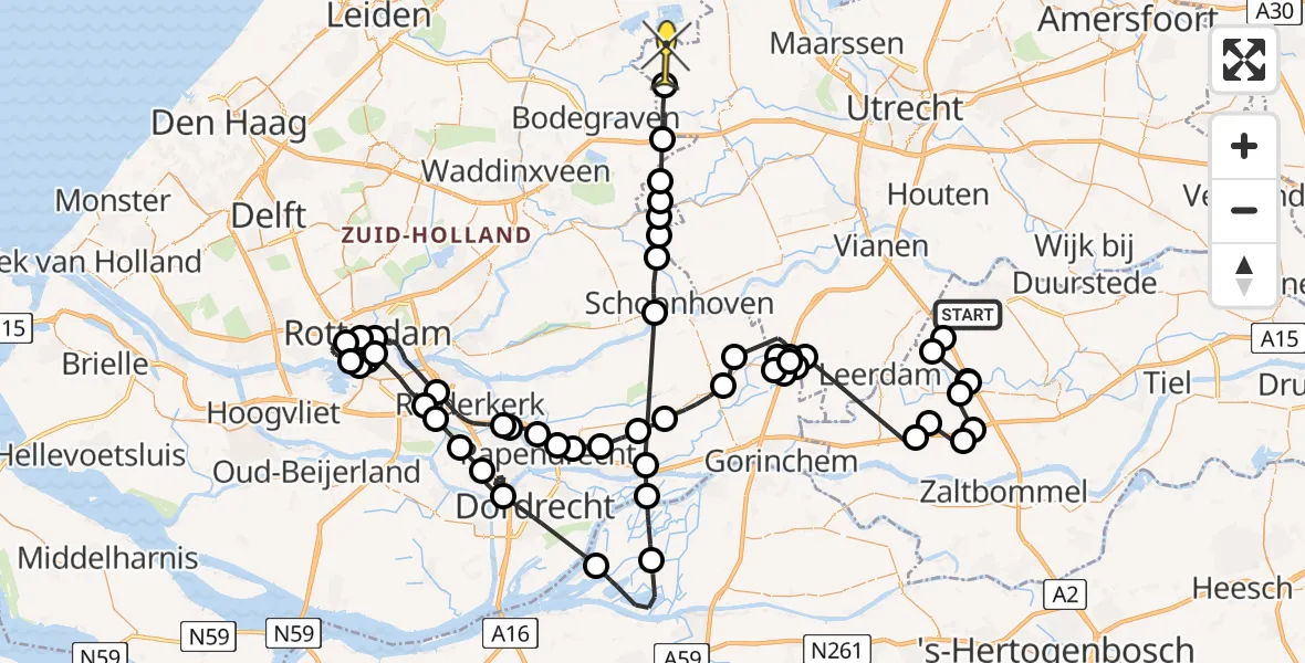 Routekaart van de vlucht: Politieheli naar Zegveld