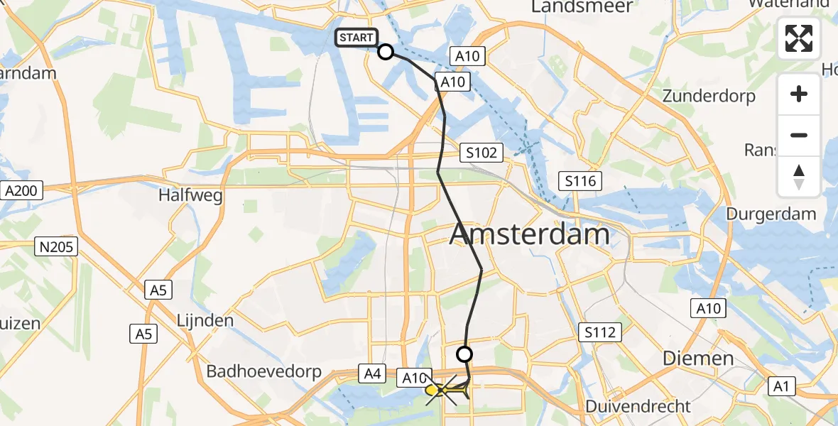 Routekaart van de vlucht: Lifeliner 1 naar VU Medisch Centrum Amsterdam