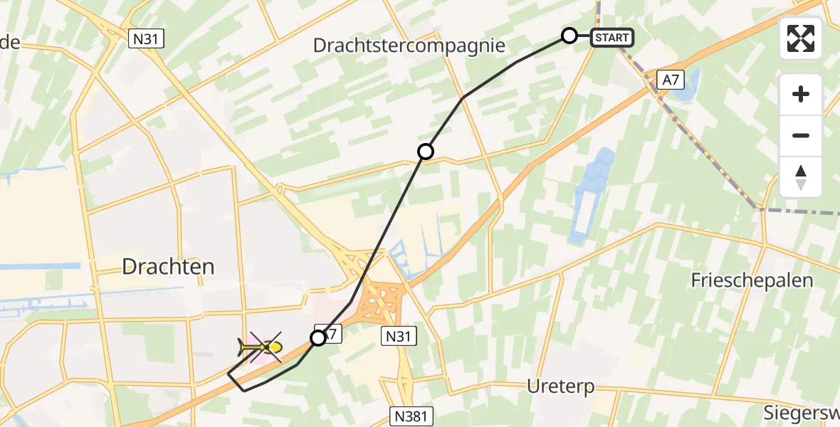 Routekaart van de vlucht: Lifeliner 4 naar Drachten