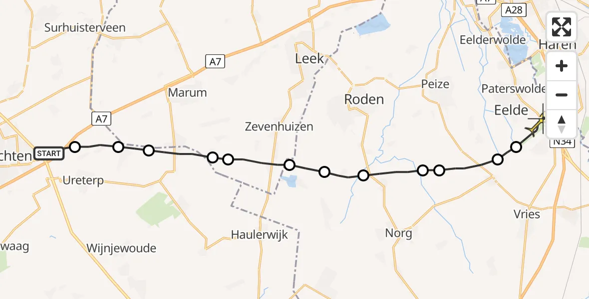 Routekaart van de vlucht: Lifeliner 4 naar Groningen Airport Eelde