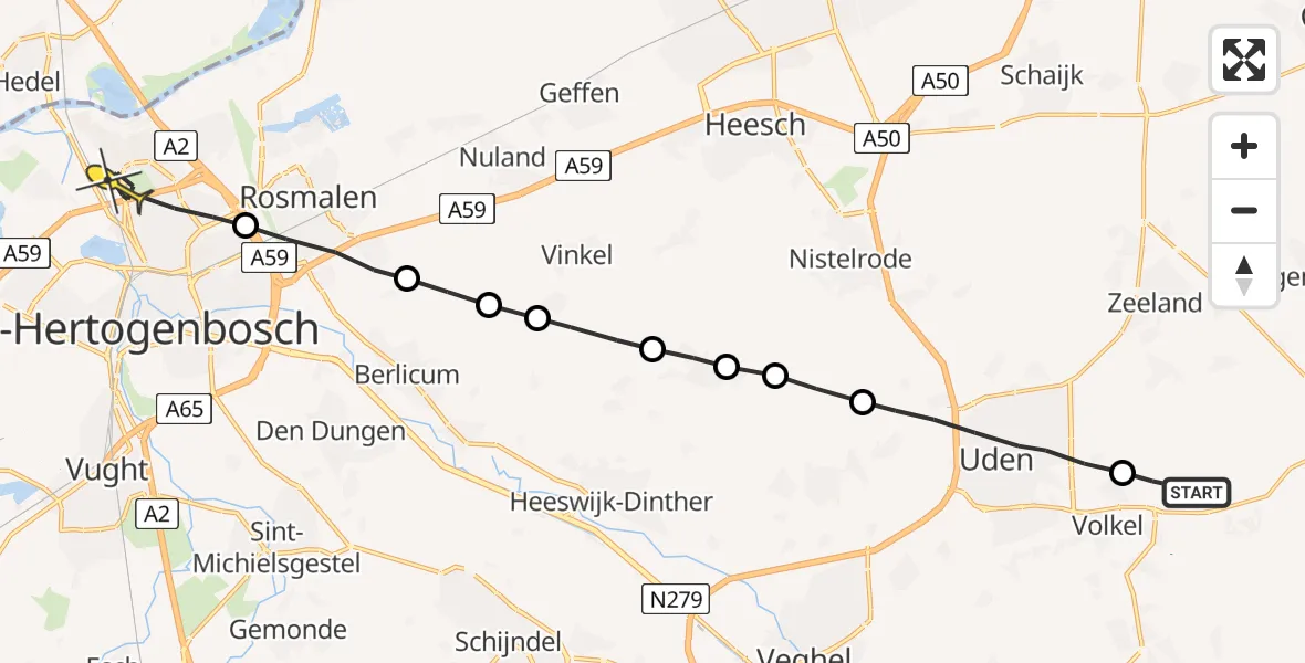 Routekaart van de vlucht: Lifeliner 3 naar 's-Hertogenbosch