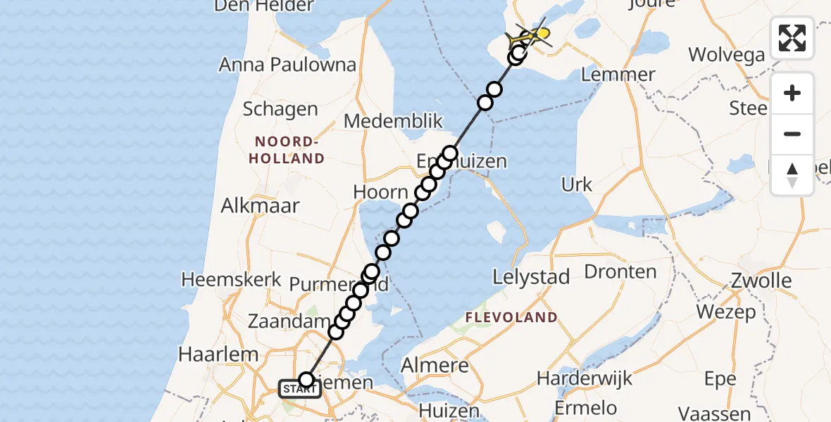 Routekaart van de vlucht: Lifeliner 1 naar Koudum