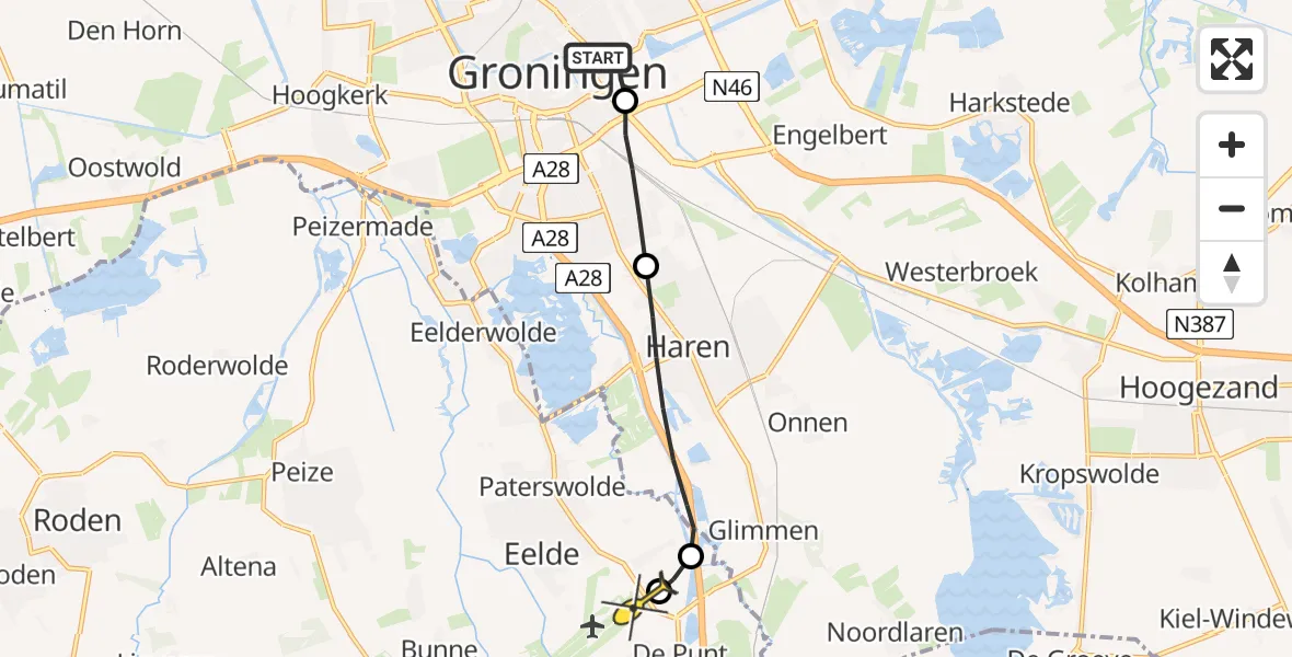 Routekaart van de vlucht: Lifeliner 4 naar Groningen Airport Eelde