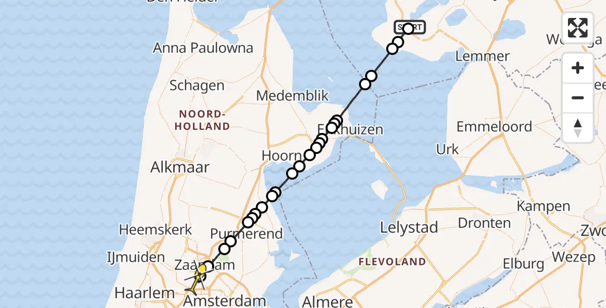 Routekaart van de vlucht: Lifeliner 1 naar Amsterdam Heliport