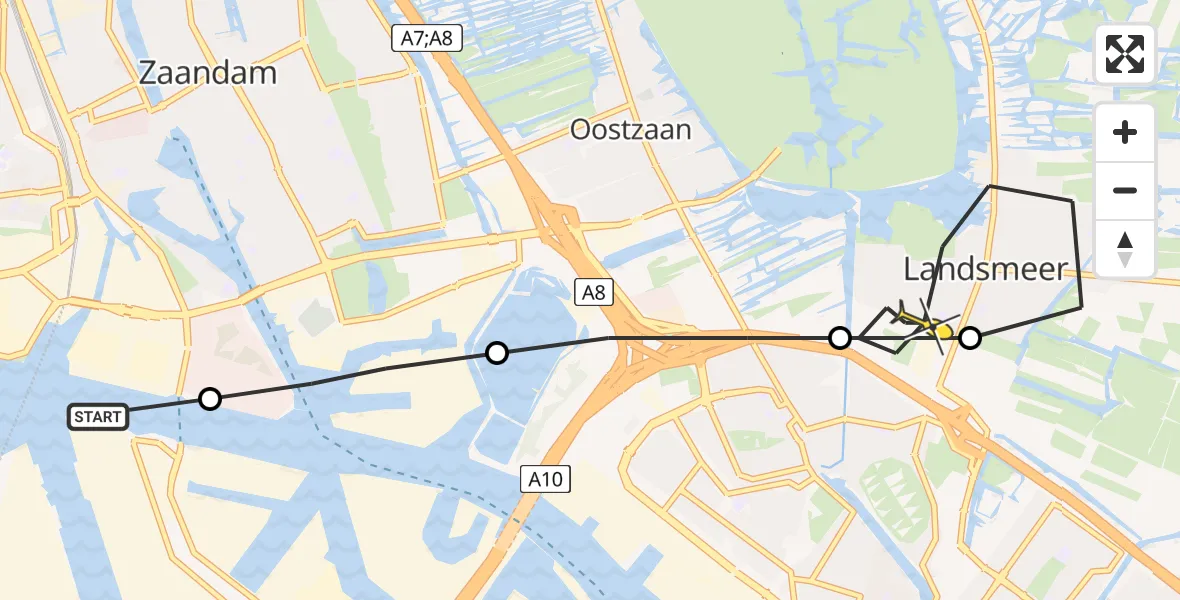 Routekaart van de vlucht: Lifeliner 1 naar Landsmeer