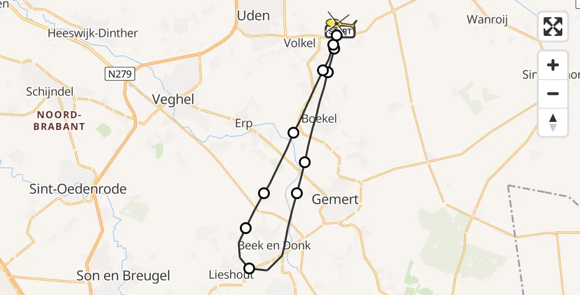 Routekaart van de vlucht: Lifeliner 3 naar Vliegbasis Volkel