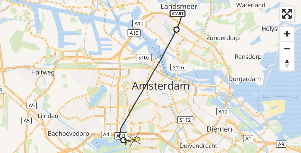 Routekaart van de vlucht: Lifeliner 1 naar VU Medisch Centrum Amsterdam