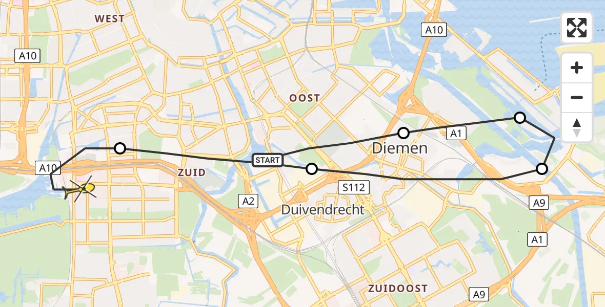 Routekaart van de vlucht: Lifeliner 1 naar VU Medisch Centrum Amsterdam