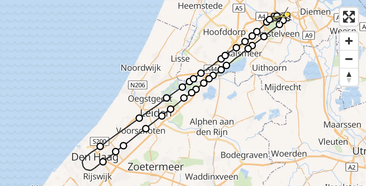 Routekaart van de vlucht: Lifeliner 1 naar VU Medisch Centrum Amsterdam