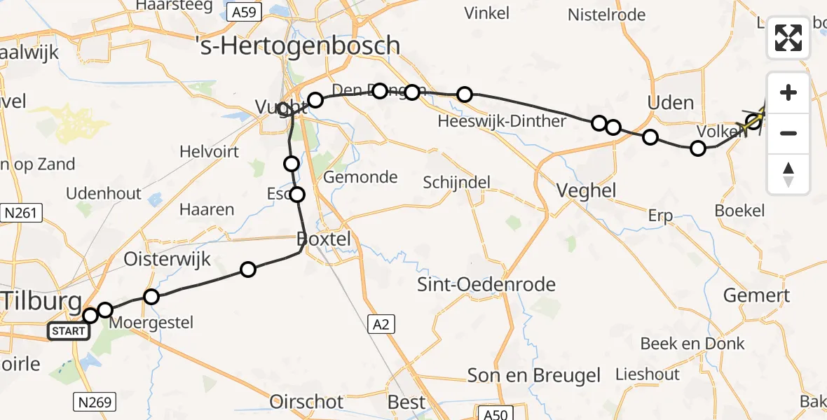 Routekaart van de vlucht: Lifeliner 3 naar Vliegbasis Volkel