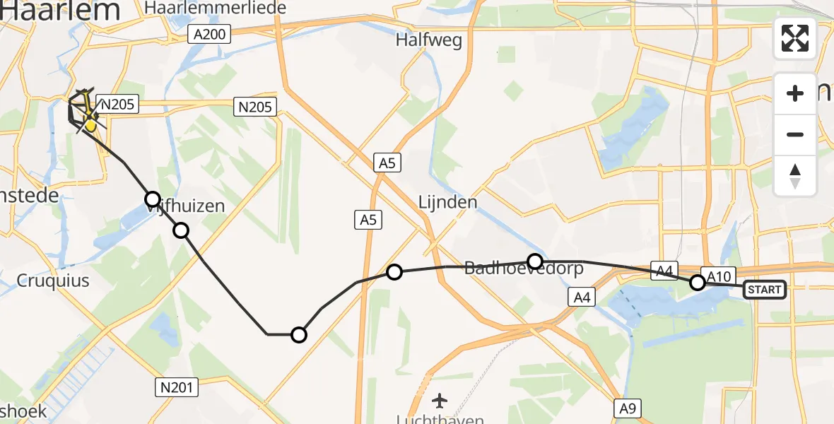 Routekaart van de vlucht: Lifeliner 1 naar Haarlem