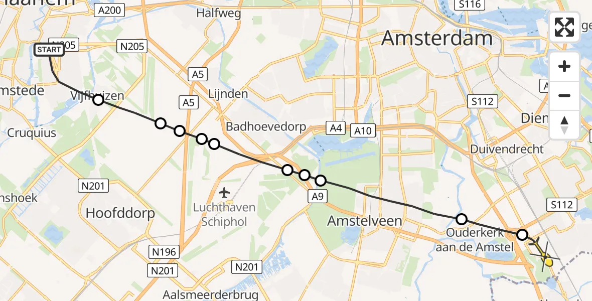 Routekaart van de vlucht: Lifeliner 1 naar Academisch Medisch Centrum (AMC)