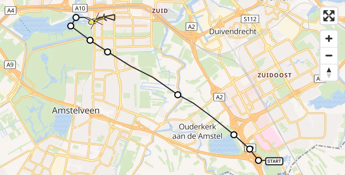 Routekaart van de vlucht: Lifeliner 1 naar VU Medisch Centrum Amsterdam