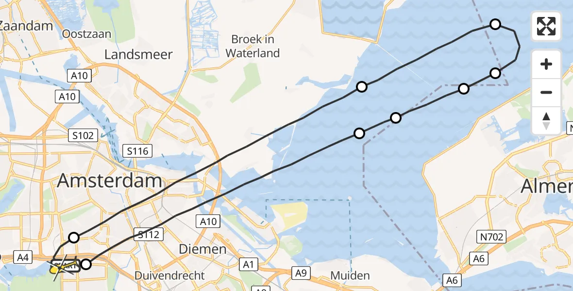 Routekaart van de vlucht: Lifeliner 1 naar VU Medisch Centrum Amsterdam