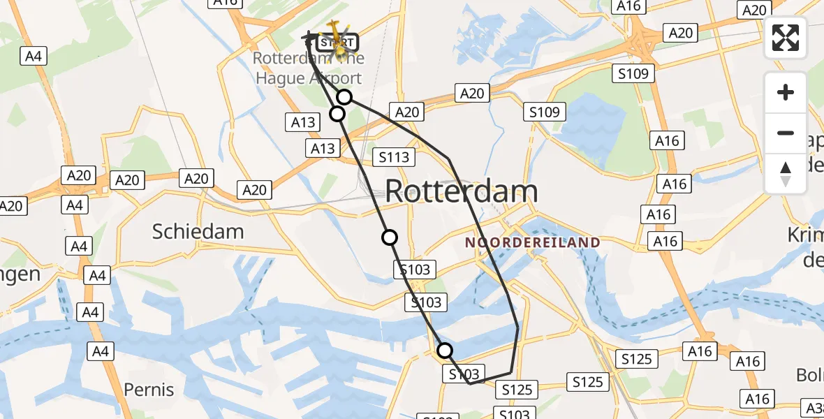 Vluchtroute Traumahelikopter Rotterdam The Hague Airport - Rotterdam The Hague Airport, 25 juni 2023, 13:45