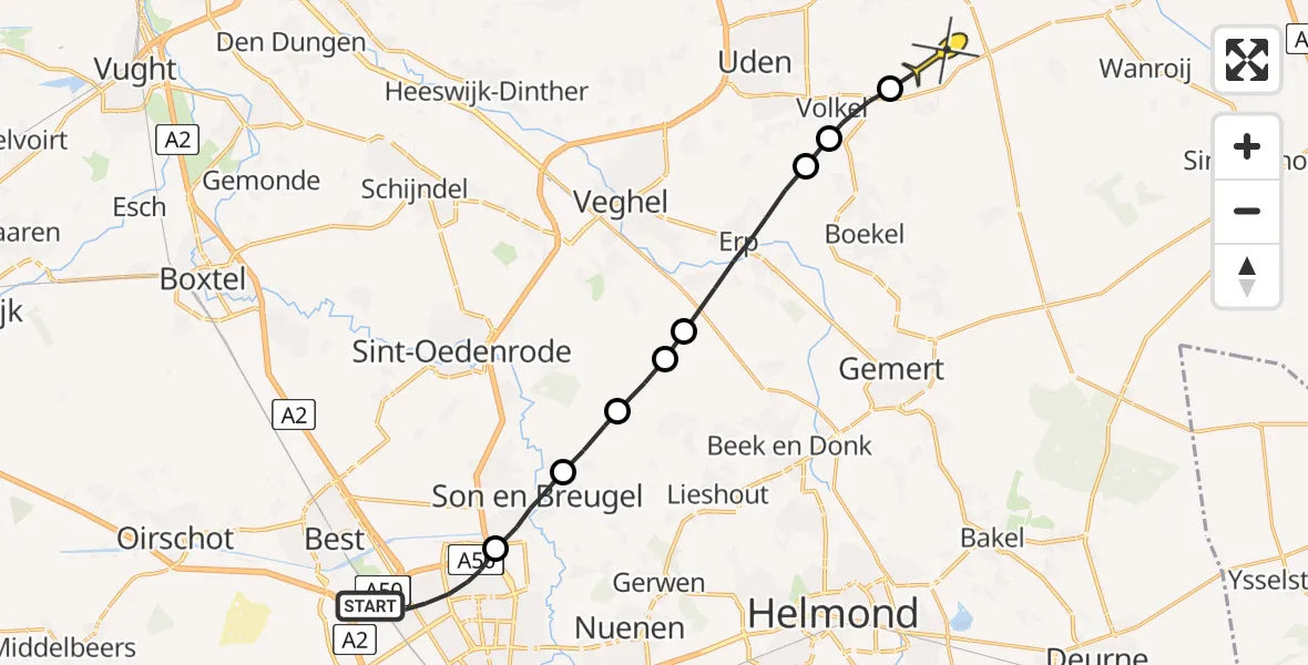 Routekaart van de vlucht: Lifeliner 3 naar Vliegbasis Volkel