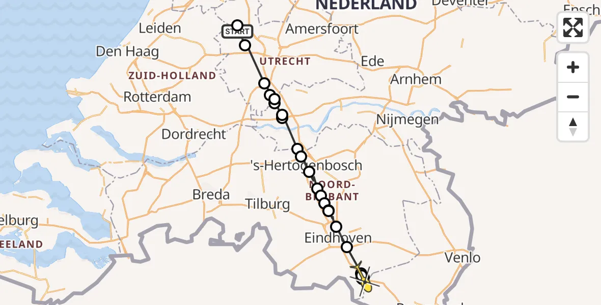 Routekaart van de vlucht: Politieheli naar Budel