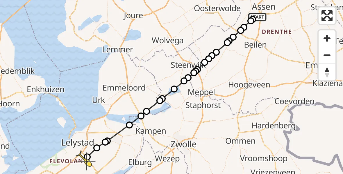 Routekaart van de vlucht: Traumaheli naar Lelystad Airport