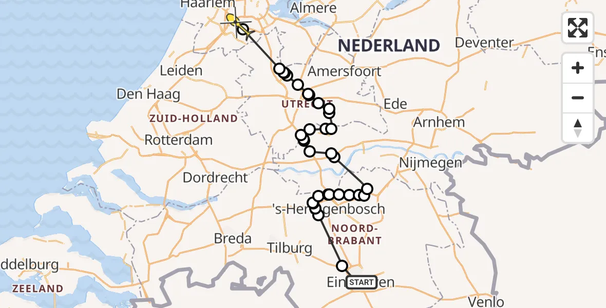 Routekaart van de vlucht: Politieheli naar Schiphol