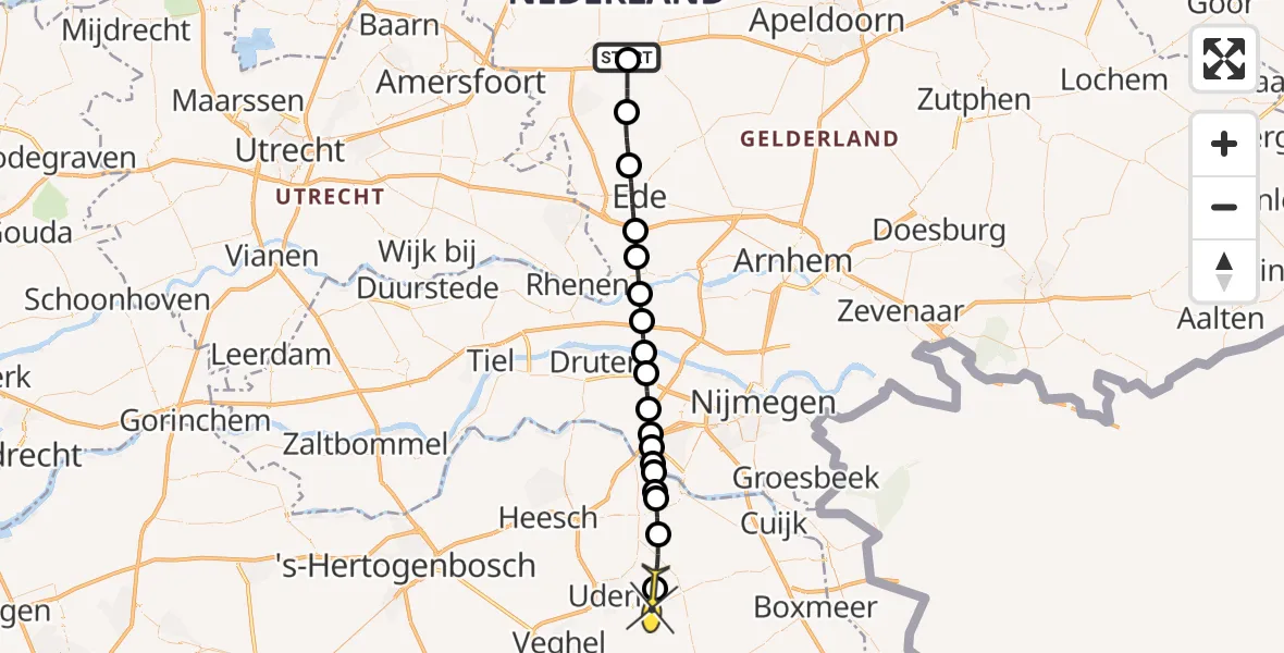 Routekaart van de vlucht: Lifeliner 3 naar Vliegbasis Volkel