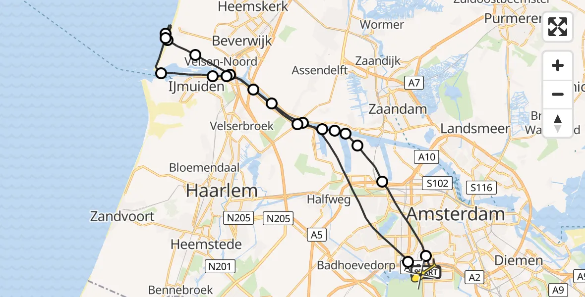 Routekaart van de vlucht: Lifeliner 1 naar VU Medisch Centrum Amsterdam