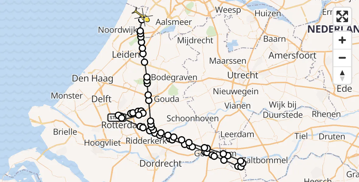 Routekaart van de vlucht: Lifeliner 2 naar Hillegom