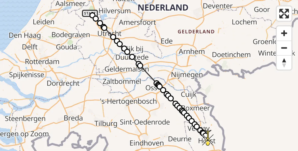 Routekaart van de vlucht: Politieheli naar Horst