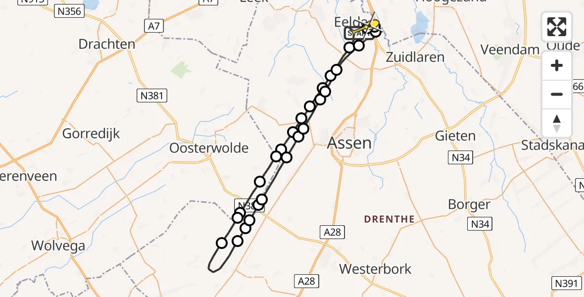 Routekaart van de vlucht: Lifeliner 4 naar Groningen Airport Eelde