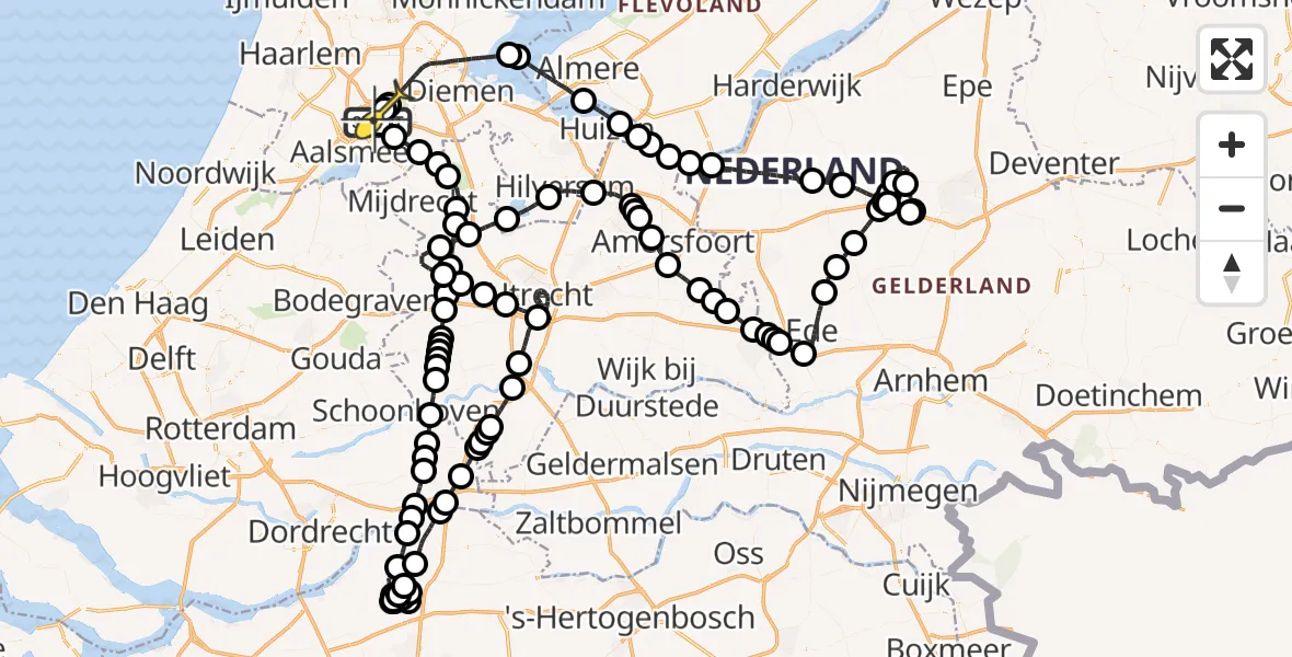 Routekaart van de vlucht: Politieheli naar Schiphol