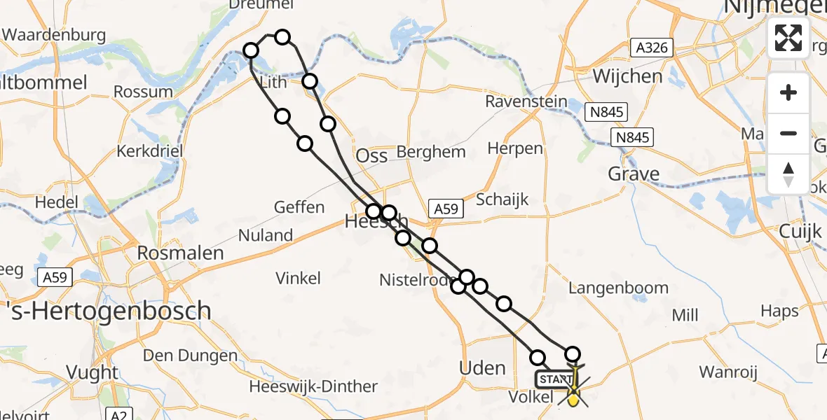 Routekaart van de vlucht: Lifeliner 3 naar Vliegbasis Volkel