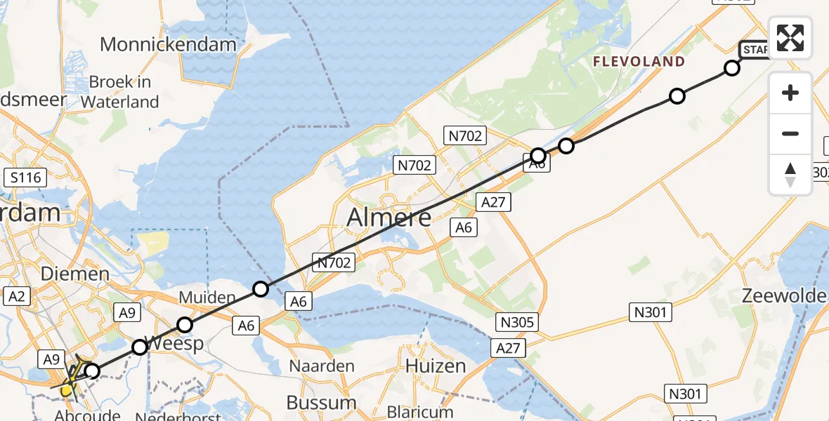 Routekaart van de vlucht: Lifeliner 1 naar Academisch Medisch Centrum (AMC)