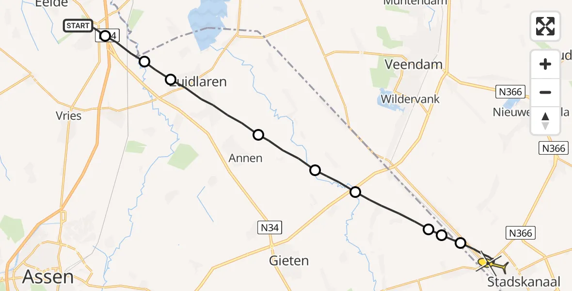 Routekaart van de vlucht: Lifeliner 4 naar Stadskanaal