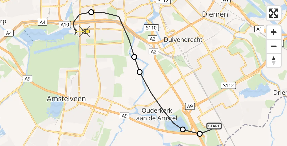 Routekaart van de vlucht: Lifeliner 1 naar VU Medisch Centrum Amsterdam