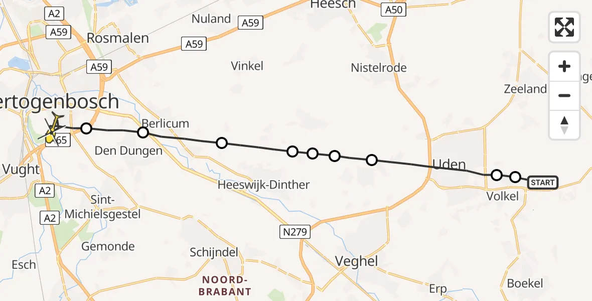 Routekaart van de vlucht: Lifeliner 3 naar 's-Hertogenbosch