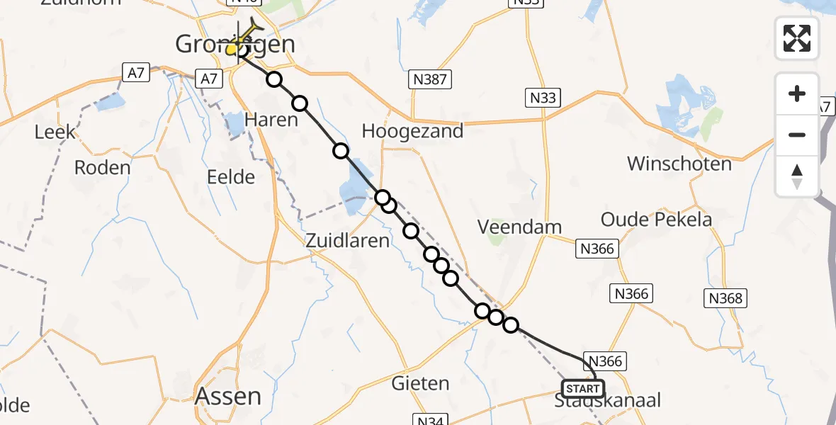 Routekaart van de vlucht: Lifeliner 4 naar Universitair Medisch Centrum Groningen