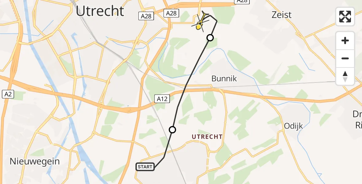 Routekaart van de vlucht: Lifeliner 1 naar Universitair Medisch Centrum Utrecht