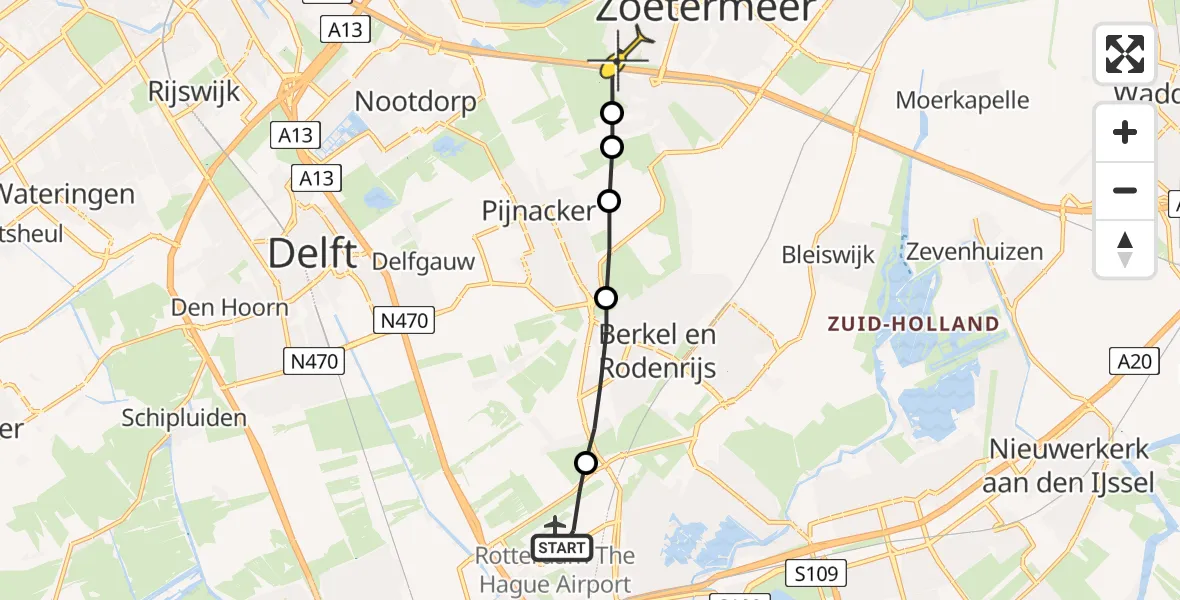 Routekaart van de vlucht: Lifeliner 2 naar Zoetermeer