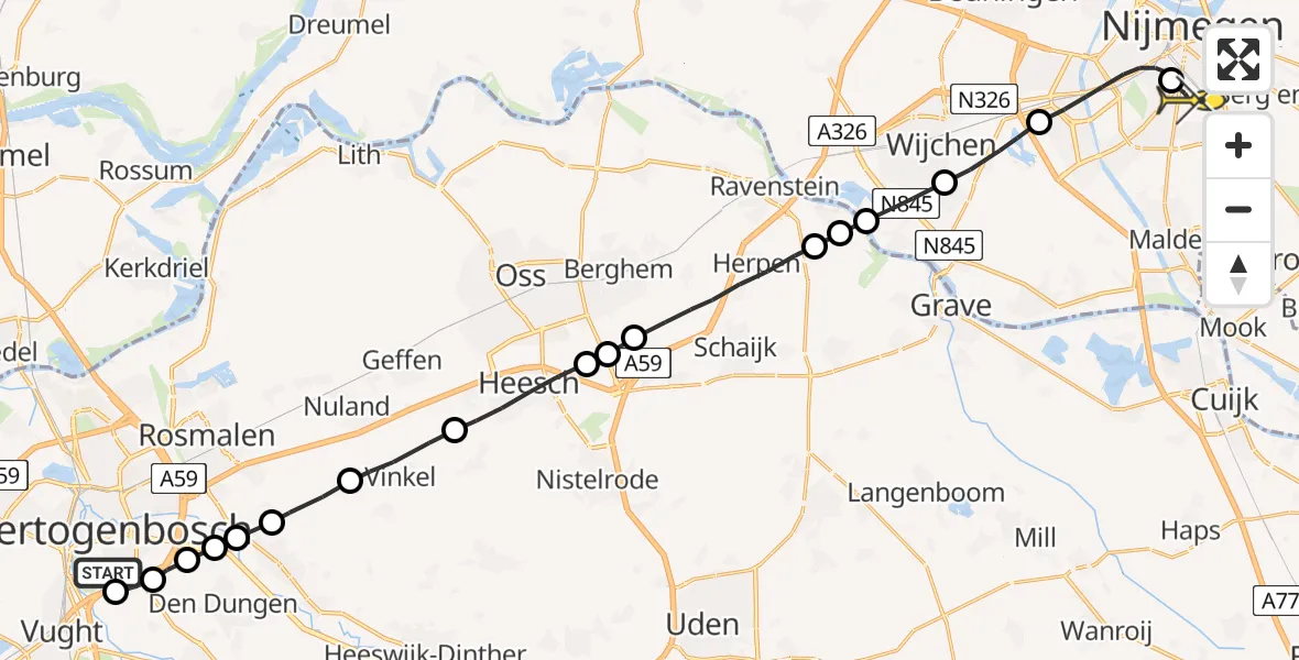 Routekaart van de vlucht: Lifeliner 3 naar Radboud Universitair Medisch Centrum