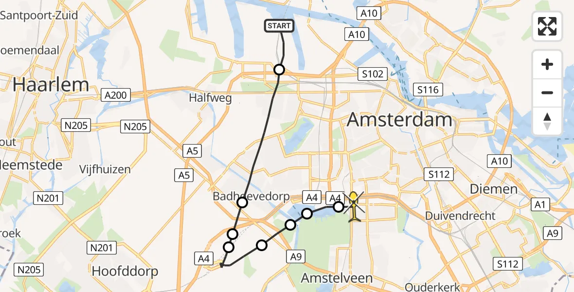 Routekaart van de vlucht: Lifeliner 1 naar VU Medisch Centrum Amsterdam