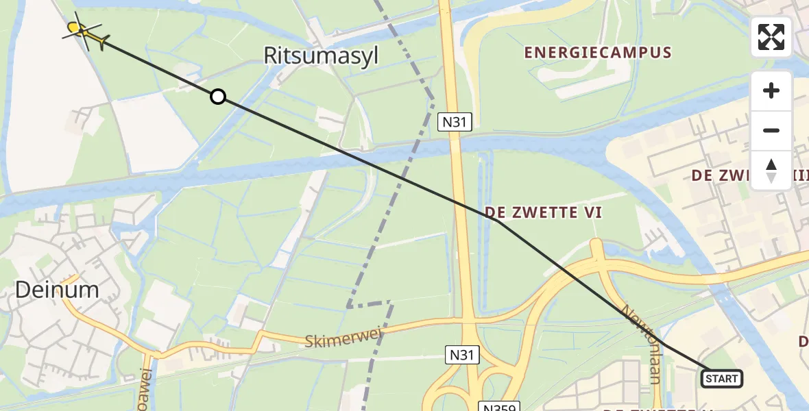 Routekaart van de vlucht: Ambulancehelikopter naar Deinum