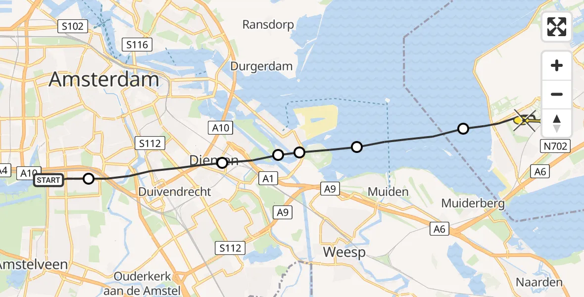 Routekaart van de vlucht: Lifeliner 1 naar Almere